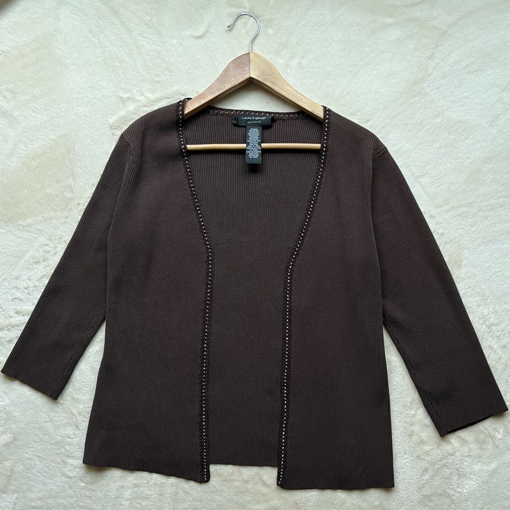 Cable and Gauge Silk 3/4 Sleeve Cardigan - Picture 2 of 8
